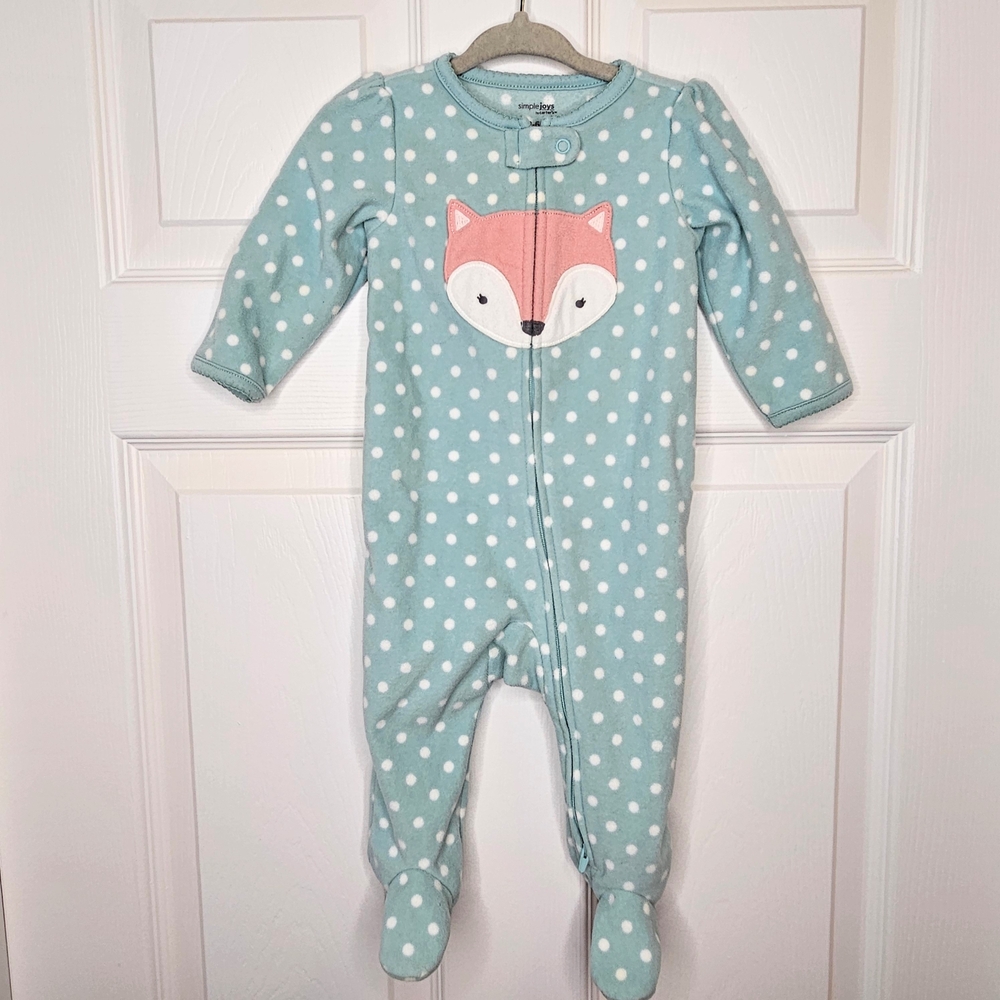 Simple Joy Baby 3-6M Fleece Footie Pajamas Fox Teal White Polka Dot Cozy